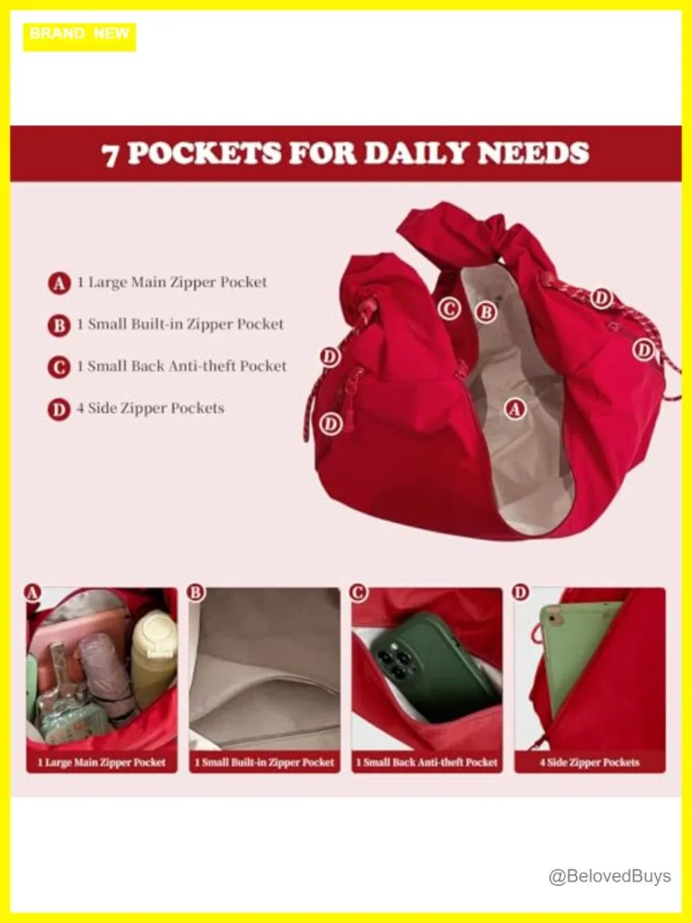 Large Slouchy Nylon Hobo Bag Drawstring Crossbody Shoulder Tote Travel Gym